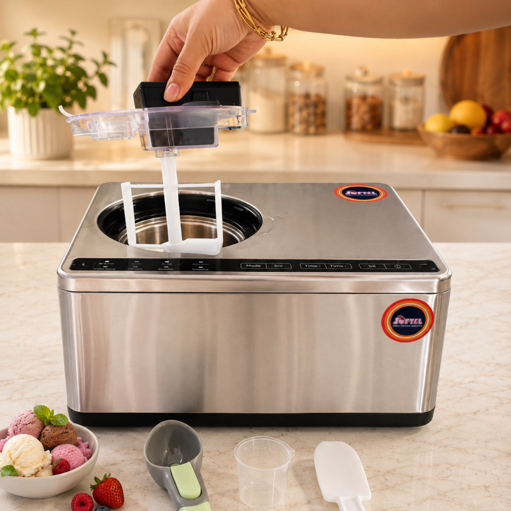 Softel Ice Cream Maker for Home | Make Ice Cream, Gelato, Sorbet, Frozen Yogurt & Milkshakes | Fully Automatic Stainless Steel Dessert Machine