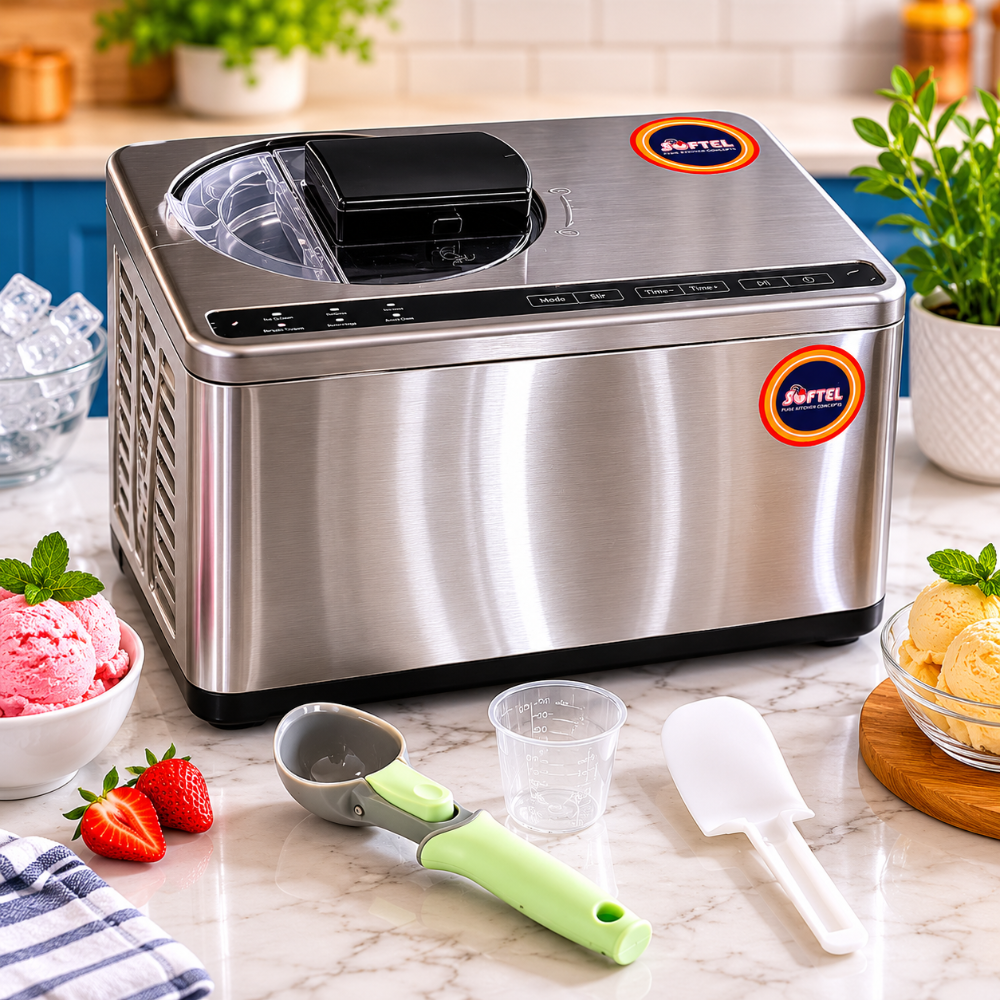 Softel Ice Cream Maker for Home | Make Ice Cream, Gelato, Sorbet, Frozen Yogurt & Milkshakes | Fully Automatic Stainless Steel Dessert Machine