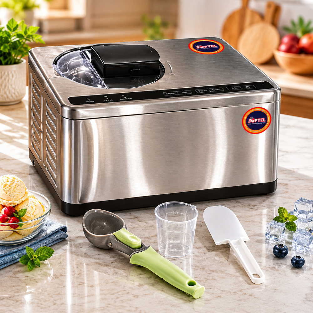 Softel Ice Cream Maker for Home | Make Ice Cream, Gelato, Sorbet, Frozen Yogurt & Milkshakes | Fully Automatic Stainless Steel Dessert Machine