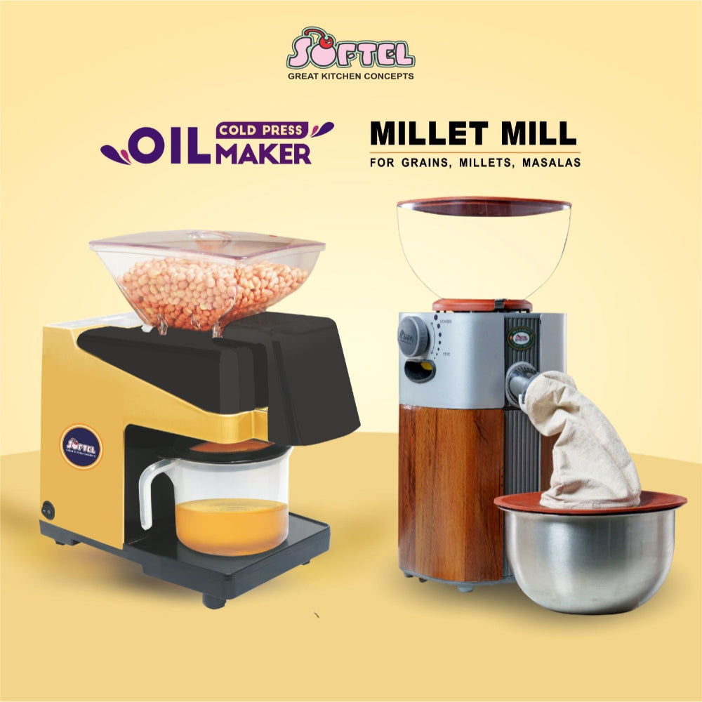 Softel Healthy Living Combo - Softel Millet Mill + Oil Maker with FREE Softel Viral Removable Handle Gift! | Set of 2 Pcs