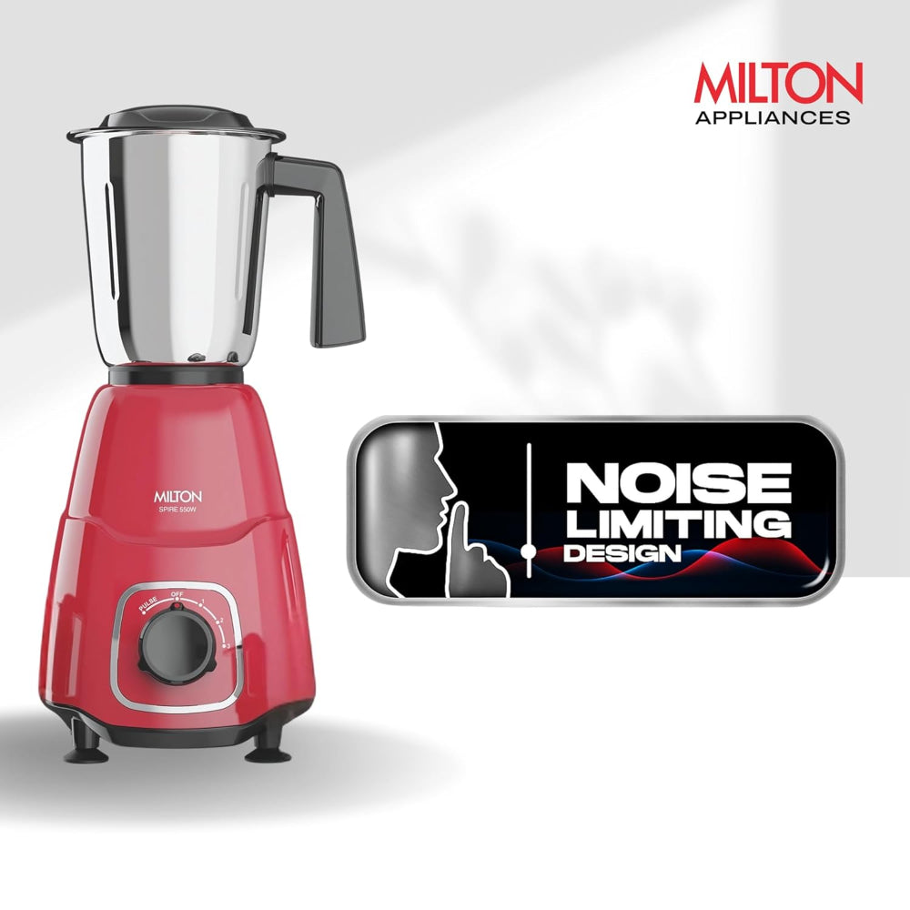 Milton Spire 550 Watts Mixer Grinder with 4 Jars | Red