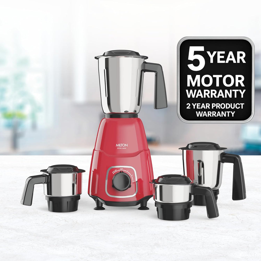 Milton Spire 550 Watts Mixer Grinder with 4 Jars | Red