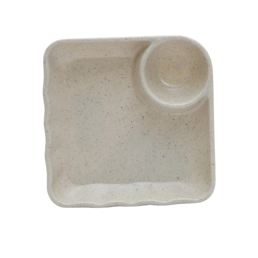 Terraware 6 Inch Square Chip & Dip Matt Finish Snack Plate | Cream | 1 Pc