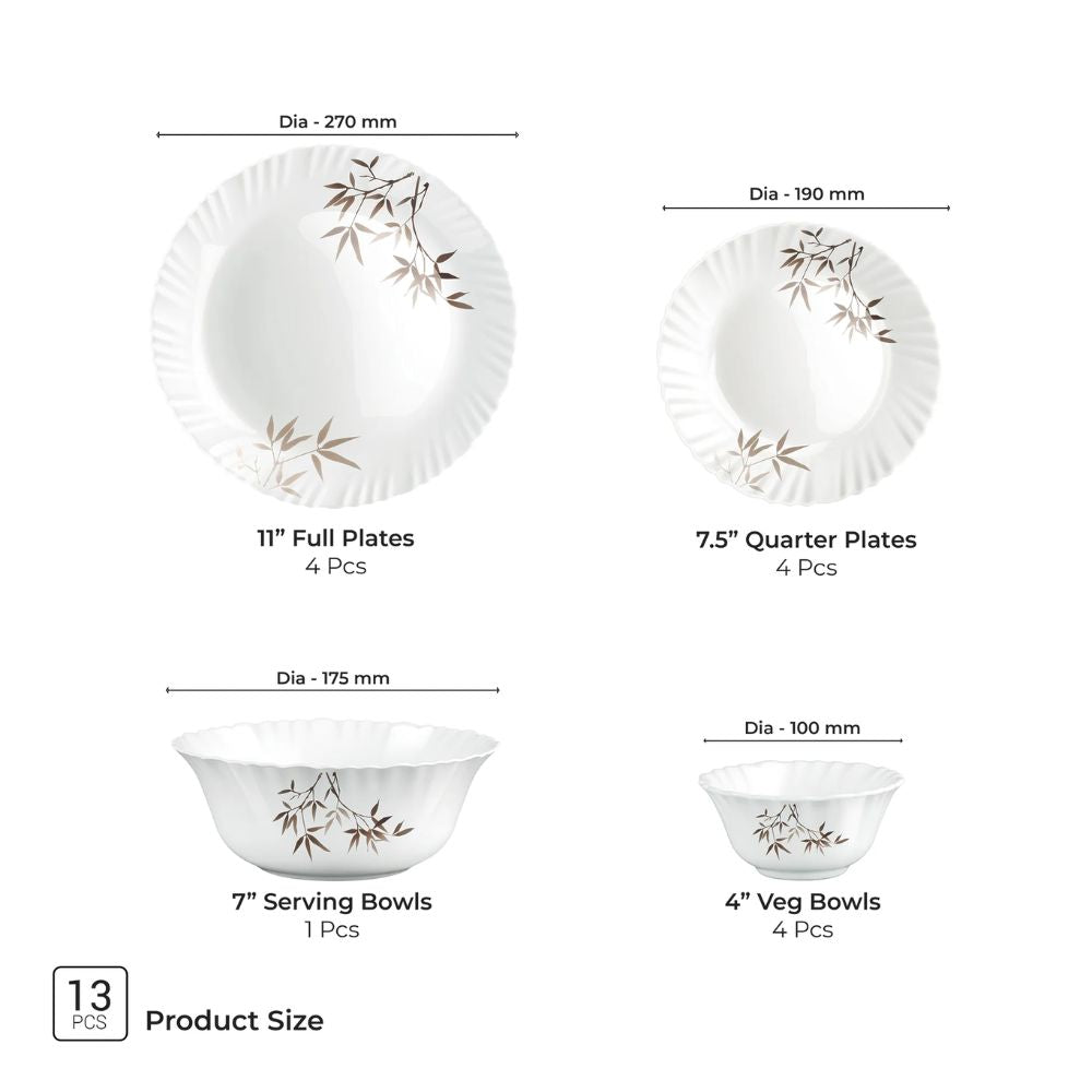 Treo Aurelia Collection Opalware Dinner Set | Set of 13 Pcs