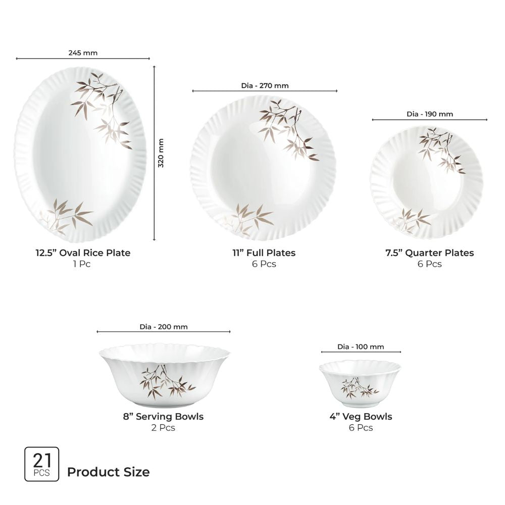 Treo Aurelia Collection Opalware Dinner Set | Set of 21 Pcs