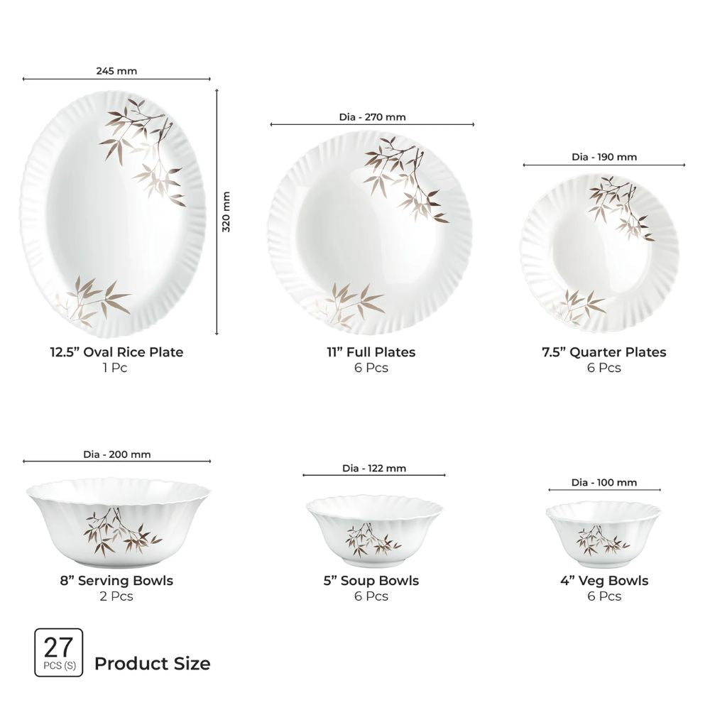 Treo Aurelia Collection Opalware Dinner Set with Soup Bowl | Set of 27 Pcs