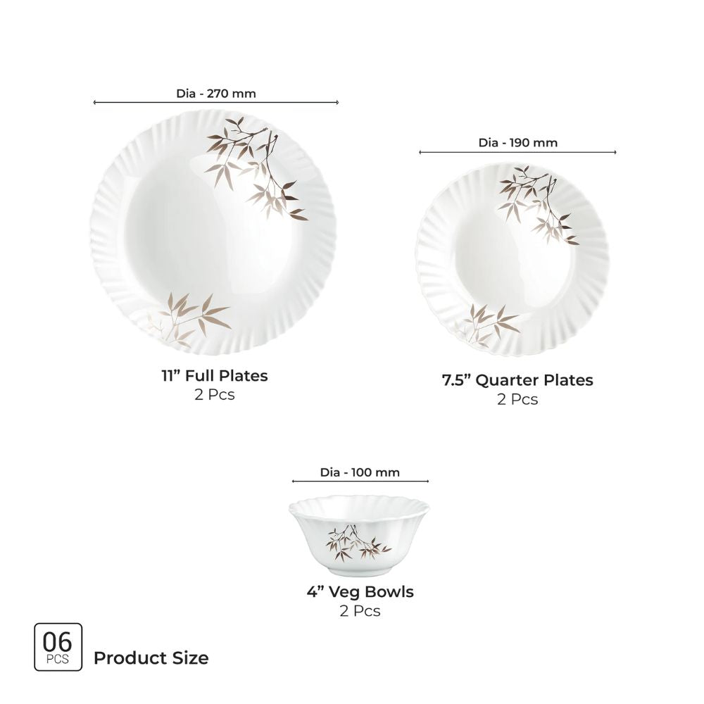 Treo Aurelia Collection Opalware Dinner Set | Set of 6 Pcs