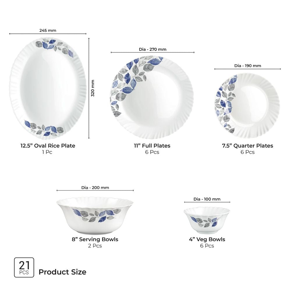 Treo Aurelia Collection Opalware Dinner Set | Set of 21 Pcs