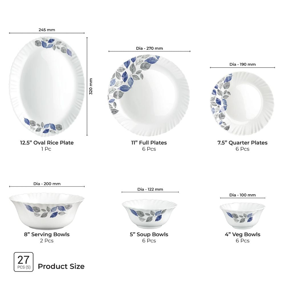 Treo Aurelia Collection Opalware Dinner Set with Soup Bowl | Set of 27 Pcs
