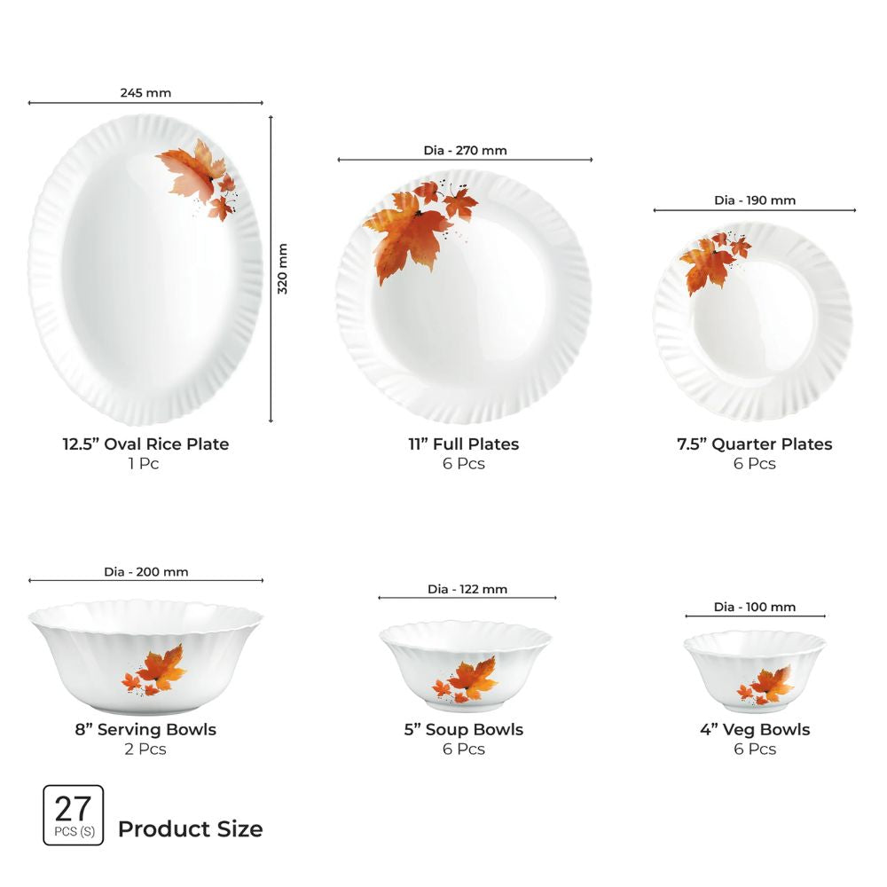 Treo Aurelia Collection Opalware Dinner Set with Soup Bowl | Set of 27 Pcs