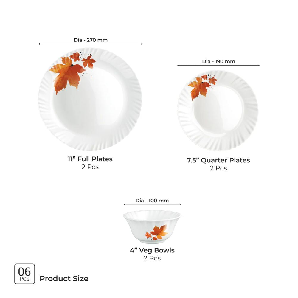 Treo Aurelia Collection Opalware Dinner Set | Set of 6 Pcs