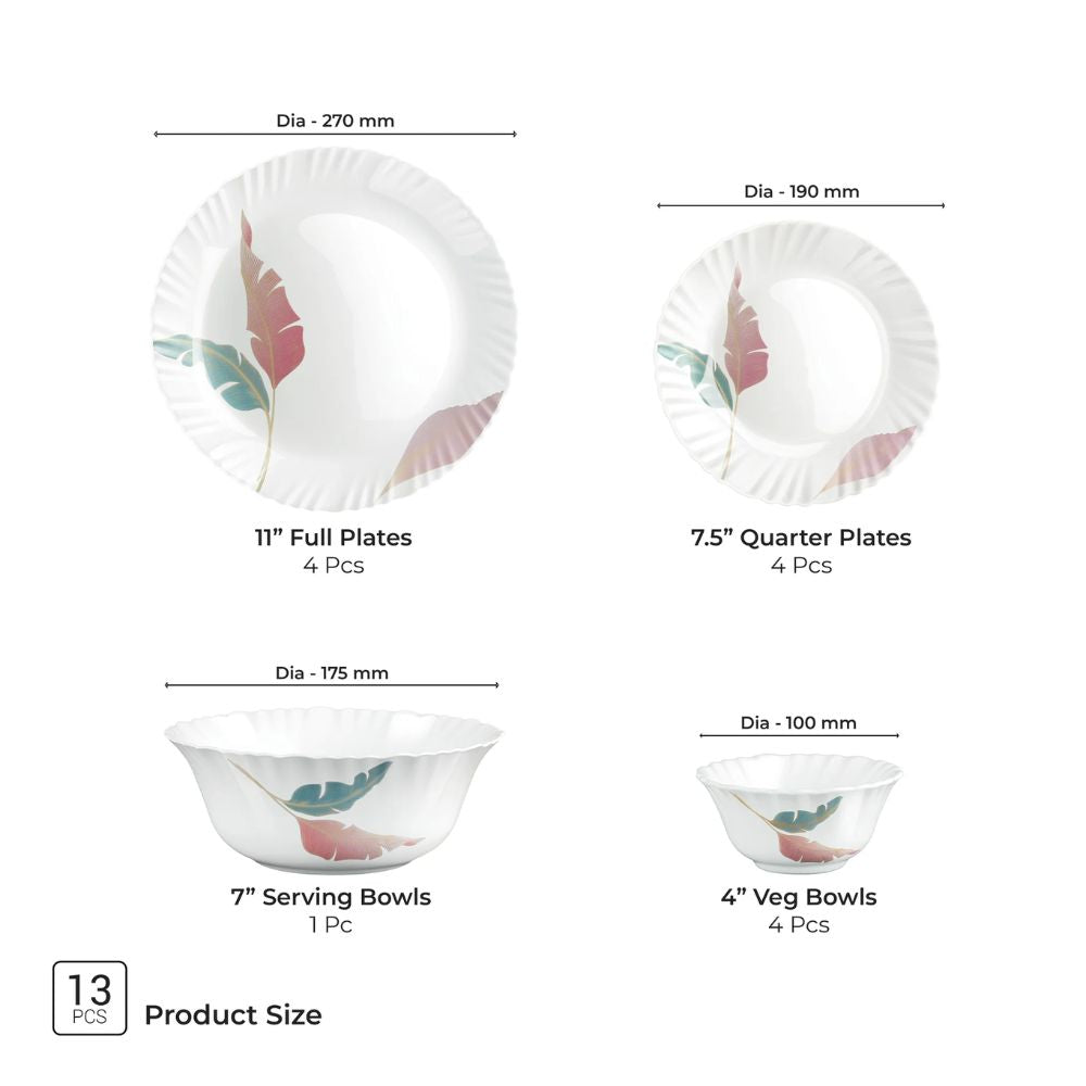 Treo Aurelia Collection Opalware Dinner Set | Set of 13 Pcs