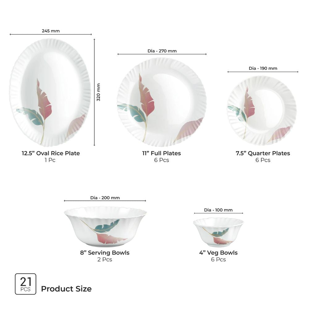 Treo Aurelia Collection Opalware Dinner Set | Set of 21 Pcs