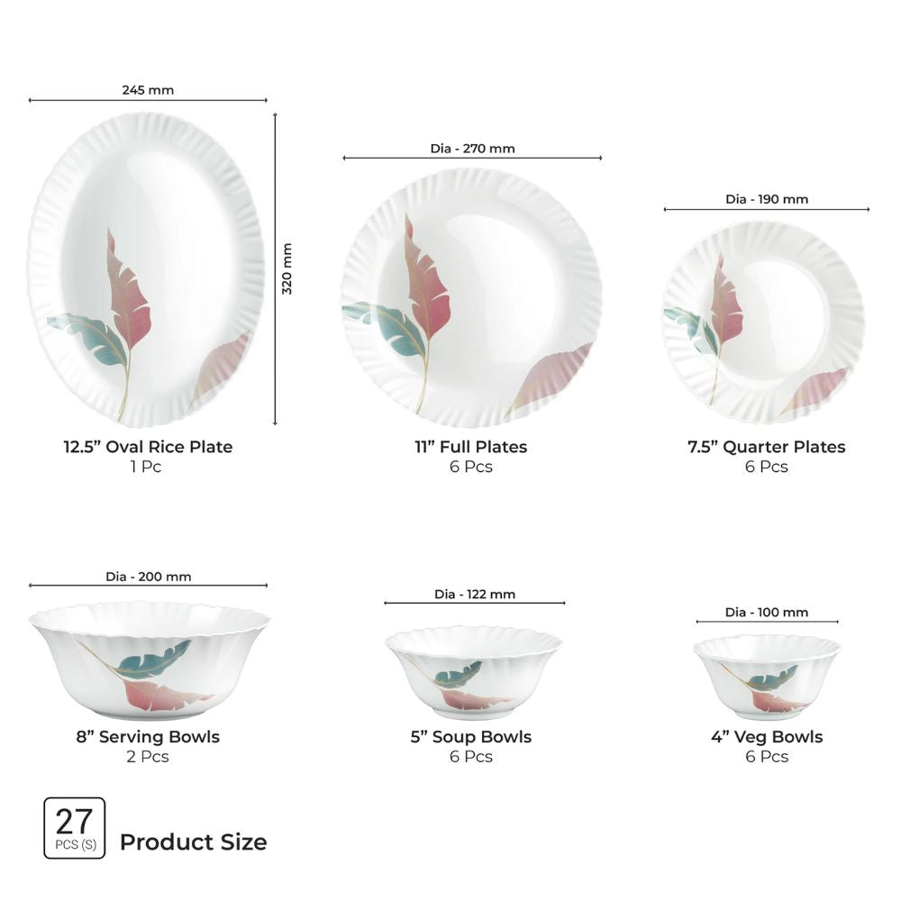 Treo Aurelia Collection Opalware Dinner Set with Soup Bowl | Set of 27 Pcs