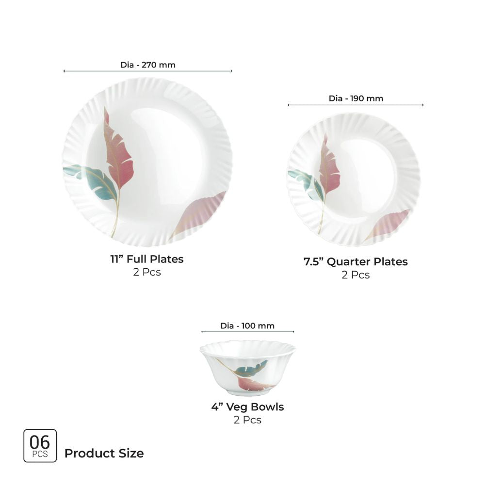 Treo Aurelia Collection Opalware Dinner Set | Set of 6 Pcs