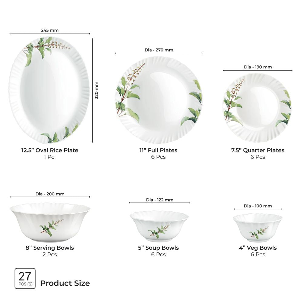 Treo Aurelia Collection Opalware Dinner Set with Soup Bowl | Set of 27 Pcs