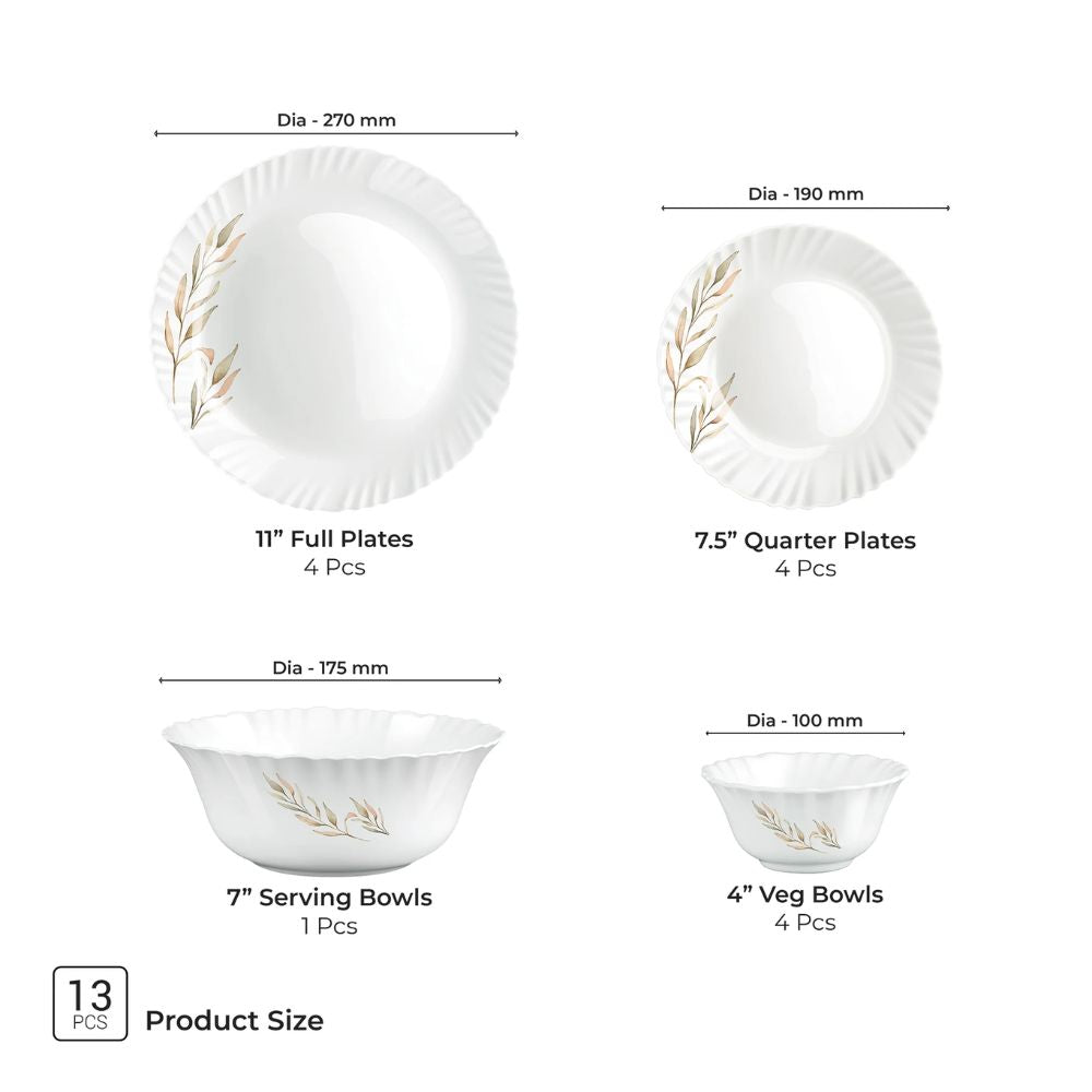 Treo Aurelia Collection Opalware Dinner Set | Set of 13 Pcs