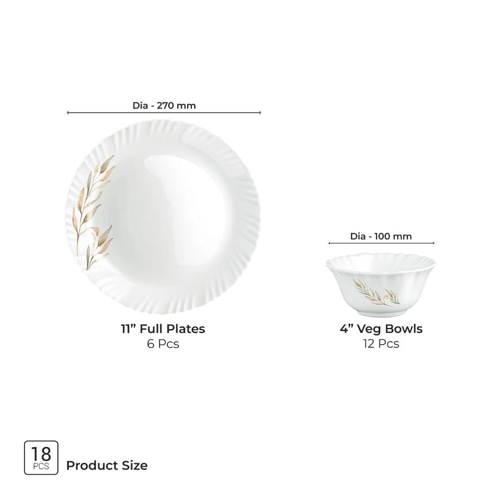 Treo Aurelia Collection Opalware Dinner Set | Set of 18 Pcs