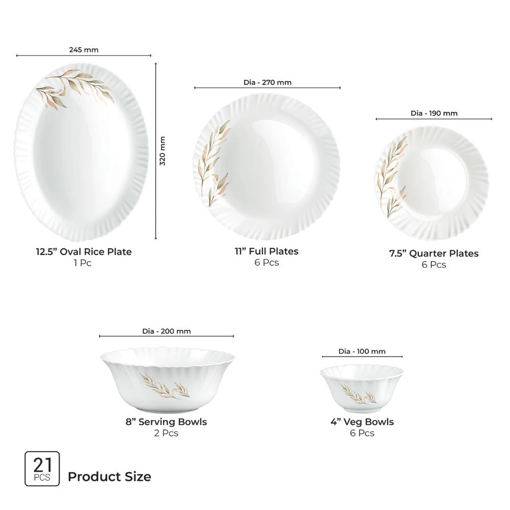 Treo Aurelia Collection Opalware Dinner Set | Set of 21 Pcs