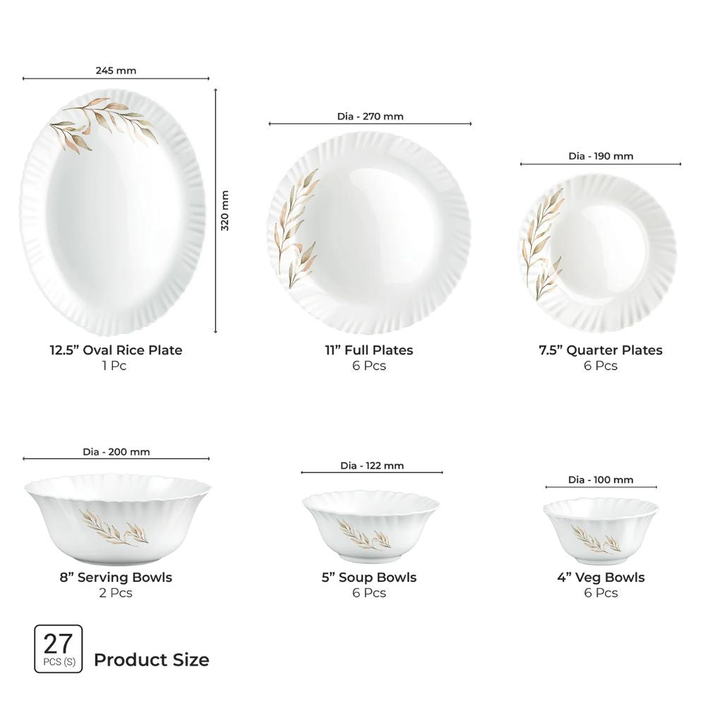 Treo Aurelia Collection Opalware Dinner Set with Soup Bowl | Set of 27 Pcs