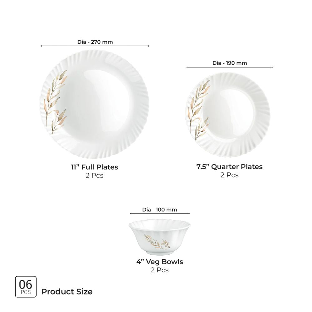 Treo Aurelia Collection Opalware Dinner Set | Set of 6 Pcs
