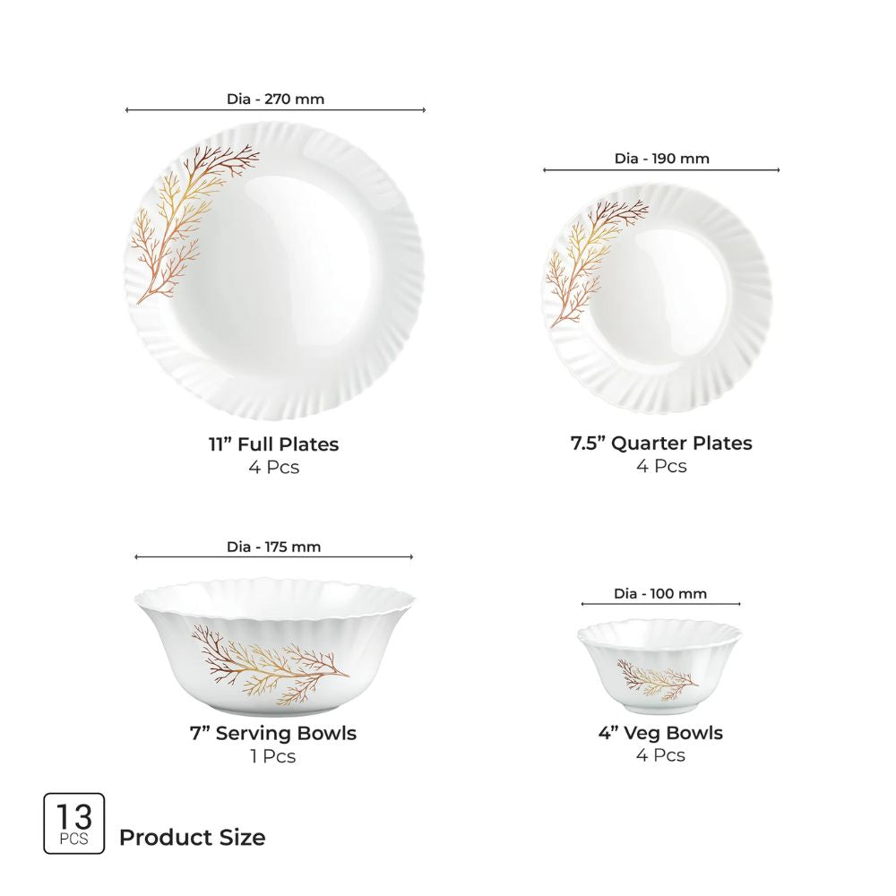 Treo Aurelia Collection Opalware Dinner Set | Set of 13 Pcs