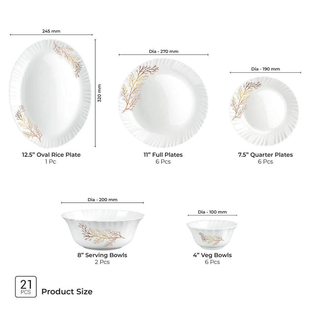 Treo Aurelia Collection Opalware Dinner Set | Set of 21 Pcs