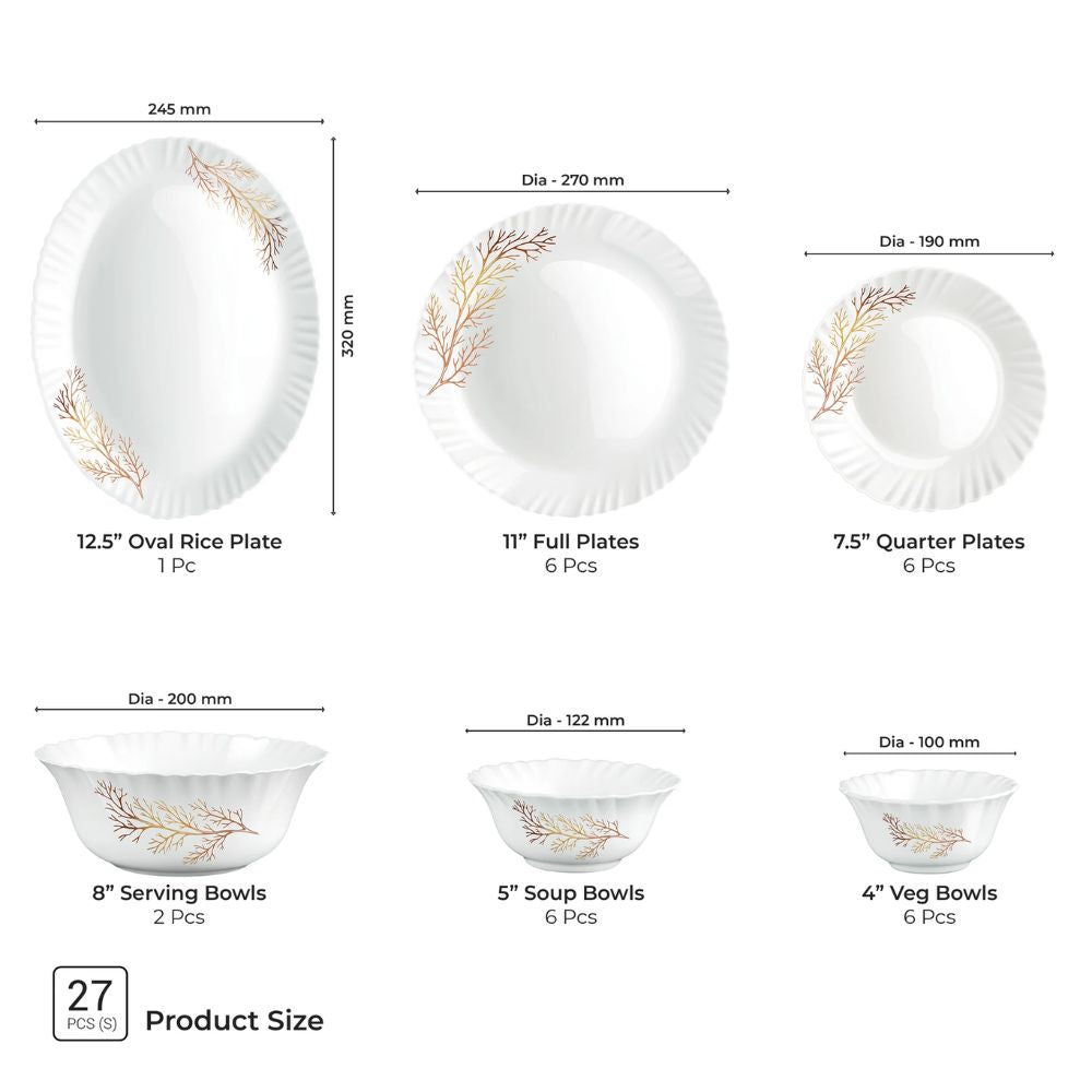 Treo Aurelia Collection Opalware Dinner Set with Soup Bowl | Set of 27 Pcs