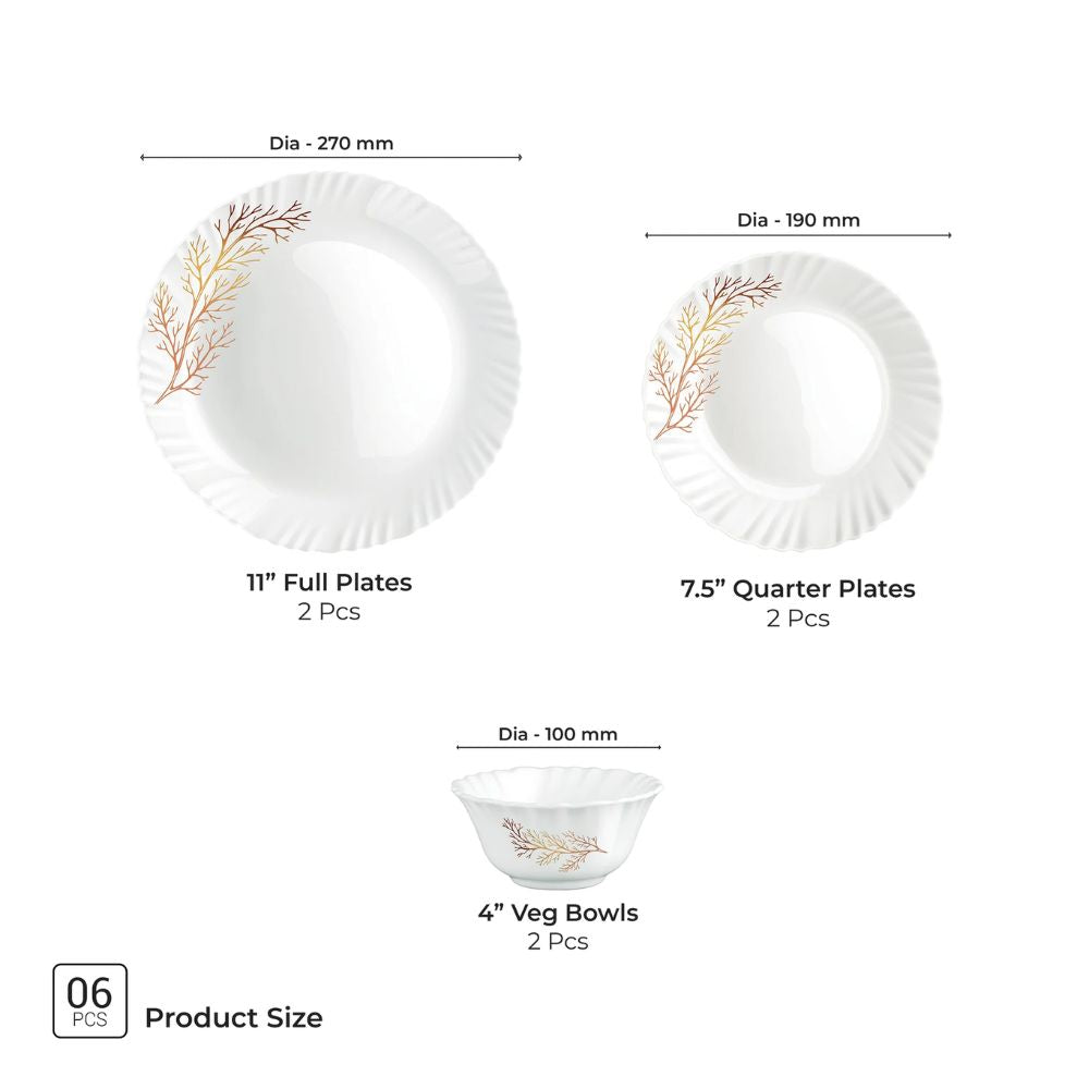 Treo Aurelia Collection Opalware Dinner Set | Set of 6 Pcs
