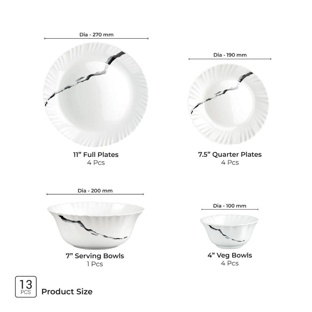Treo Aurelia Collection Opalware Dinner Set | Set of 13 Pcs
