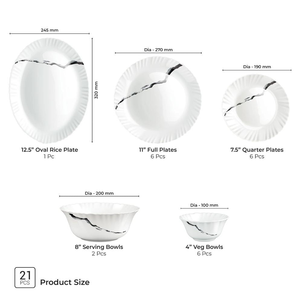 Treo Aurelia Collection Opalware Dinner Set | Set of 21 Pcs