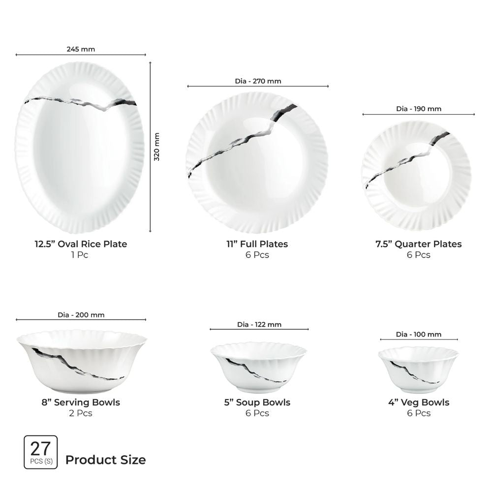 Treo Aurelia Collection Opalware Dinner Set with Soup Bowl | Set of 27 Pcs