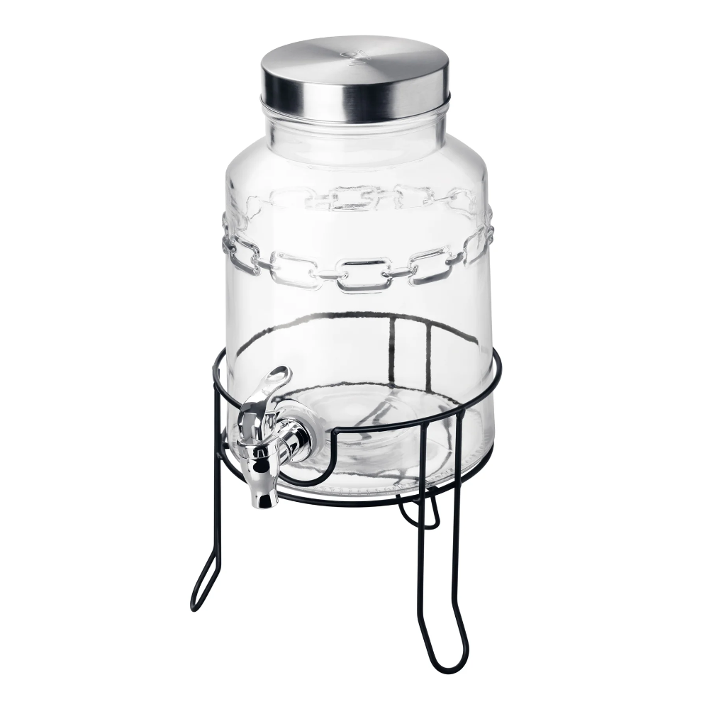 Treo Tropica Dispensing Jar With Steel Tap and Iron Stand | Glass | Transparent | 1 Pc