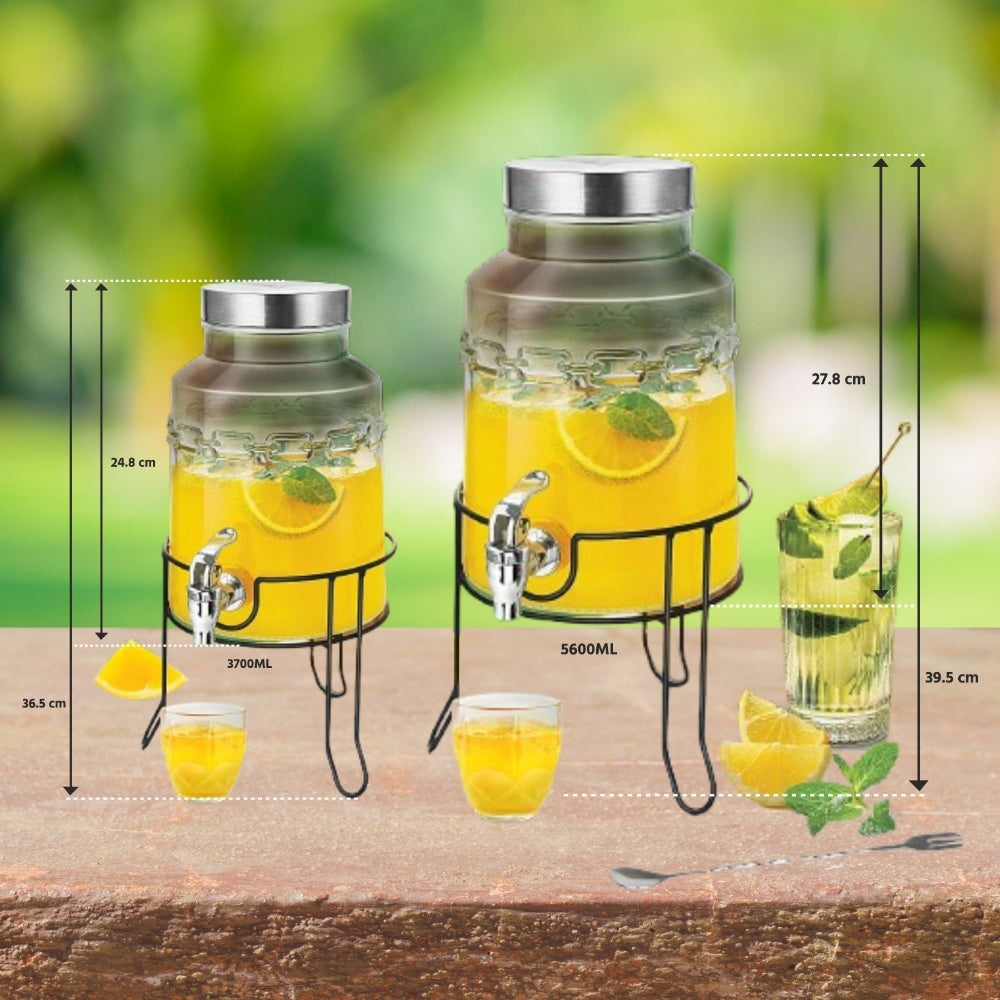 Treo Tropica Dispensing Jar With Steel Tap and Iron Stand | Glass | Transparent | 1 Pc
