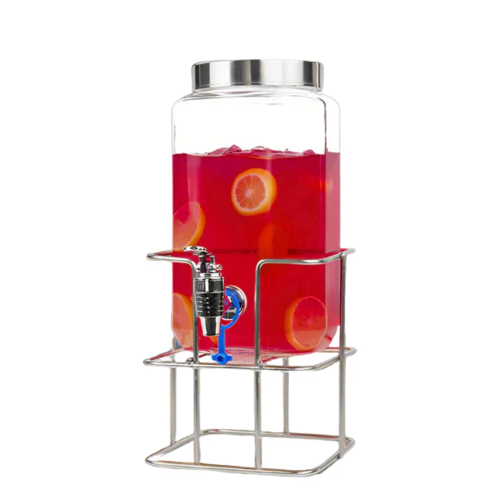 Yera Aquafresh 4 Litre Dispensing Jar With Steel Tap and Stand | Glass | Transparent