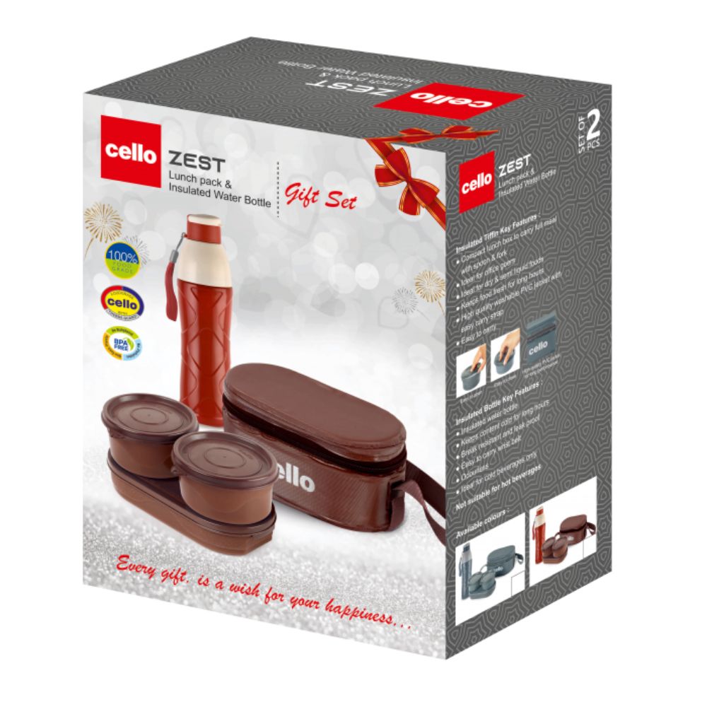 Cello Zest Gift Set – Insulated Tiffin Box with Bottle | Set of 2 Pcs
