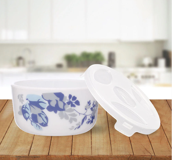 Larah by Borosil Opalware Katori with Lid | 6 Bowls and 6 Lids