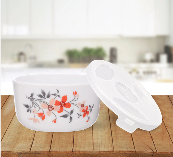 Larah by Borosil Opalware Katori with Lid | 6 Bowls and 6 Lids