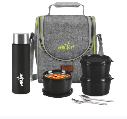 Milton Dazzle Lunch Tiffin Set Stylish, Convenient, and Practical – The Ultimate On-the-Go Meal Companion | 3 Container 1 Bottle | Black | Grey | Blue
