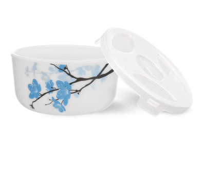 Larah by Borosil Opalware Katori with Lid | 6 Bowls and 6 Lids