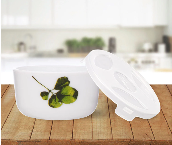 Larah by Borosil Opalware Katori with Lid | 6 Bowls and 6 Lids
