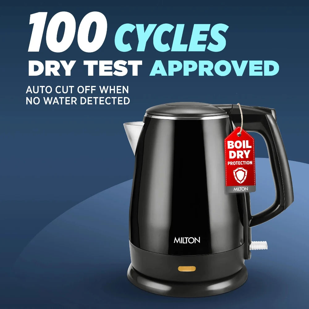 Milton Euroline Riga Electric 1.5 Litre 1500 Watts Stainless Steel Electric Kettle | Black