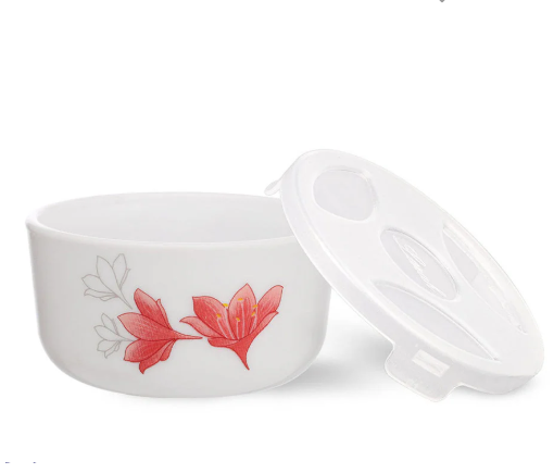 Larah by Borosil Opalware Katori with Lid | 6 Bowls and 6 Lids